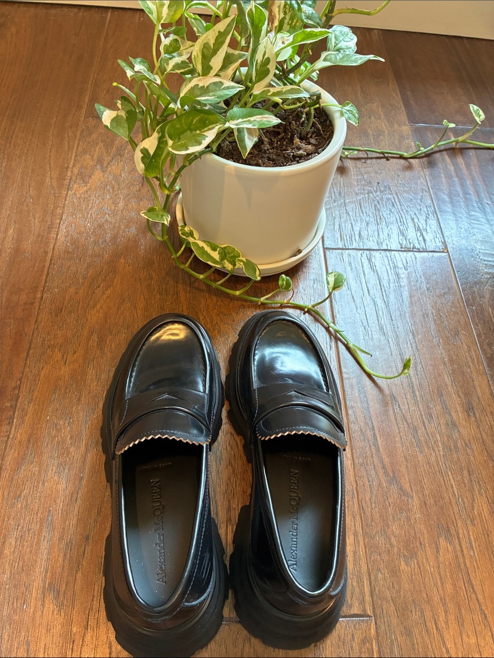 Alexander McQueen Black Leather Lug-Sole Penny Loafers